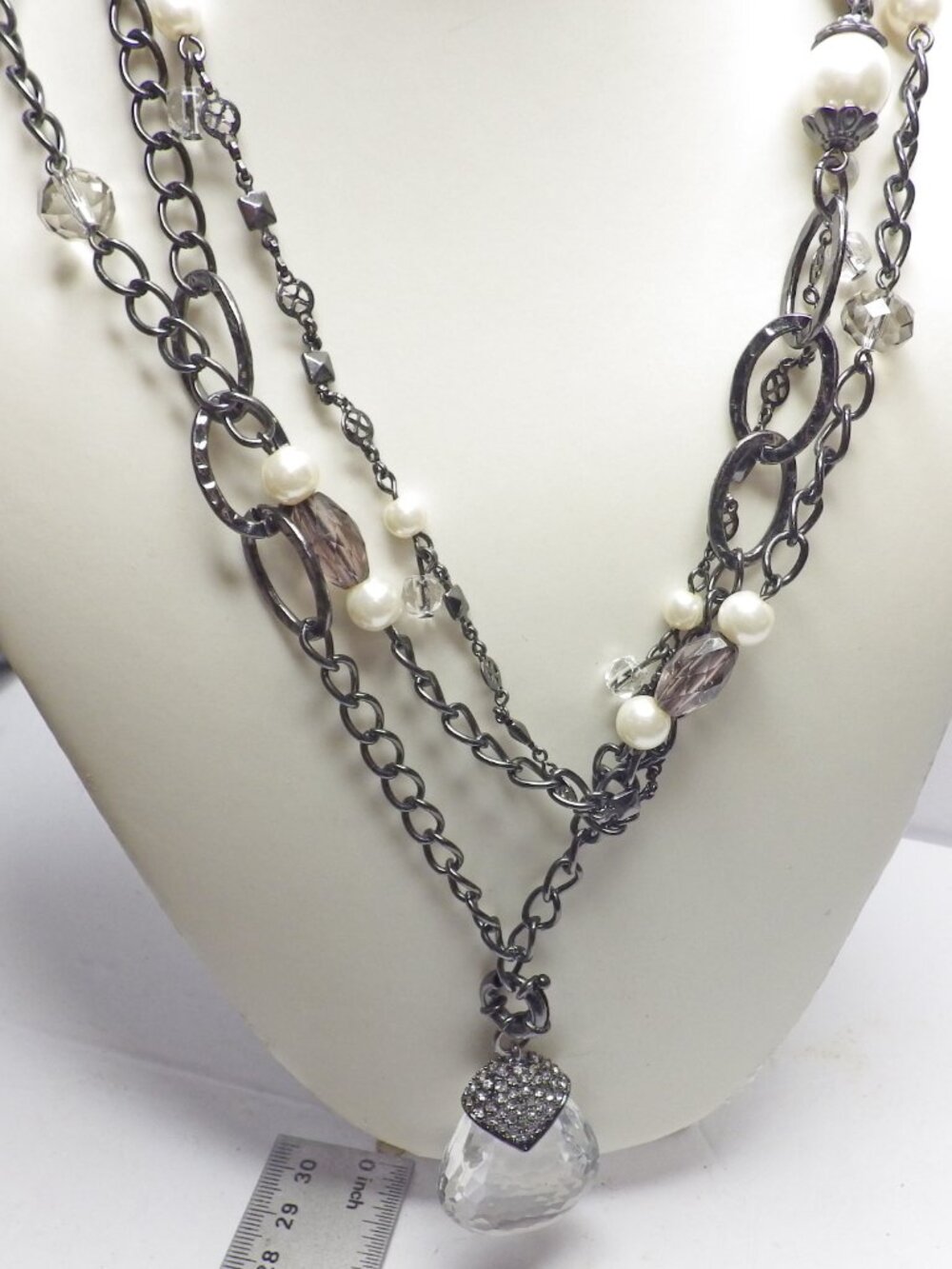 Premier Design Statement Necklace 33" Pearls & Glass Crystals 907G2